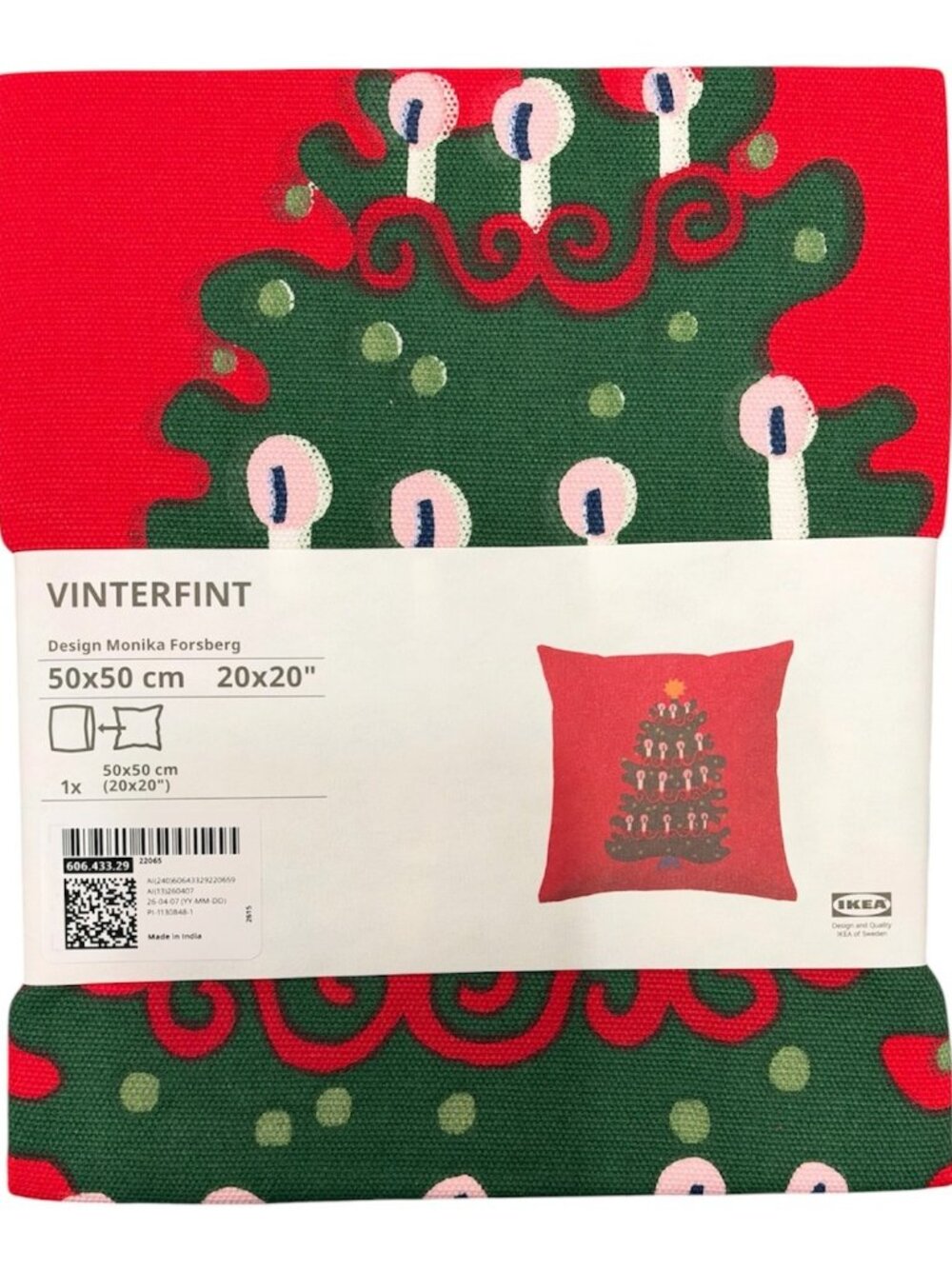 New IKEA VINTERFINT Cushion Cover Christmas Tree Red (20x20 ") 606.433.29
